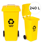 Odpadkový kôš 240 l, gumové kolesá – žltý plast
